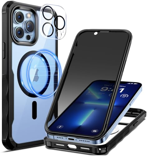 seacosmo Sichtschutz für iPhone 13 Pro Hülle [Kompatibel mit Magnetisch], Anti-Spy Handyhülle 360 Grad Schutzhülle, Stoßfestes Case mit Eingebautem Privacy Panzerglas und Kamera Schutzfolie [9H HD] | Kompatibel mit Magsafe, integriertes Display aus gehärtetem Glas, Kameraschutz, 360° stoßfeste Hülle