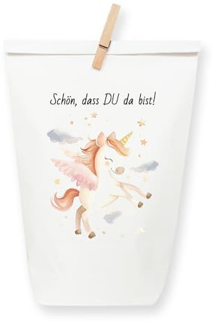 Paul's Papierfabrik - 8 Exklusive Einhorn Geschenktüten für Kindergeburtstage, Hochzeiten & Partys - Papier-Tüten mit einzigartigem Design aus nachhaltigem Kraftpapier