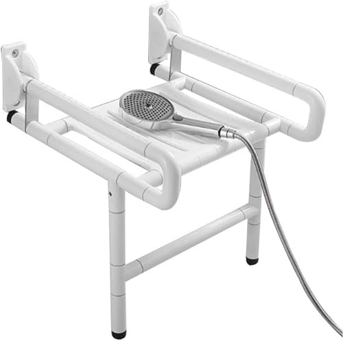 Duschsitz Wandmontage Duschklappsitz Klappsitz Dusche Mit Armlehnen Stützfüßen Badewannensitz Badhocker Zusammenklappbar Duschhilfe Für Schwangere, Senioren, Behindert