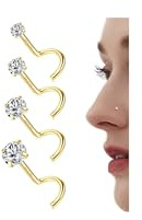 Chriscoco 20G Nasenpiercing Gold Nasenpiercing Chirurgenstahl 14K Gold Nasenpiercing Stecker Zirconia Piercing Nase Nasenstecker Nostril Piercing für Damen Herren