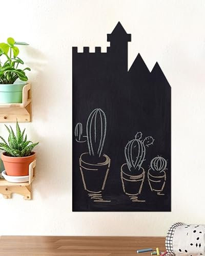 Magnetischer Wandaufkleber für Kinder, magnetisches Kreidetafel-Kontaktpapier für Wand, Spielzimmer-Essentials, inklusive staubfreier Kreide, Kreidehalter, Reinigungstuch, Aufkleber (schwarzes Schloss