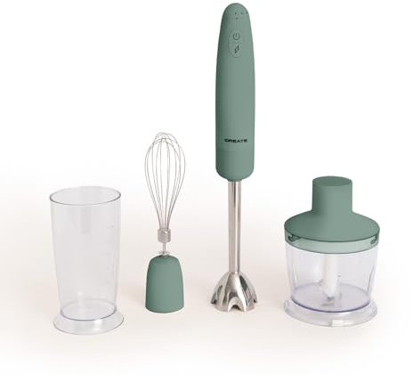 CREATE/FULLMIX RETRO/Mixeur plongeant Vert sauge/Battre, mélanger et fouetter, 6 vitesses, gobelet doseur 600ml, sans BPA, bol hachoir 500ml, 1000W