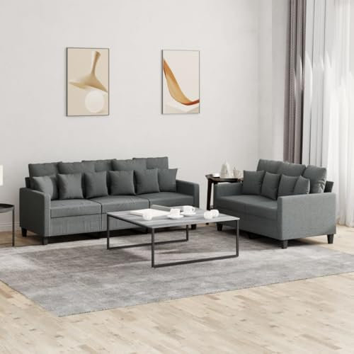 ZEYUAN 2-TLG. Sofagarnitur mit Kissen Dunkelgrau Stoff, Sofas & Couches, Sofa Wohnzimmer, Sofa Für Jugendzimmer, Relaxsofa, Sofa Für Schlafzimmer, Polstersofa - 3201665