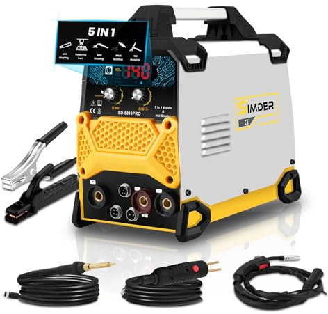 SSIMDER 140Amp 5-in-1 Multiprocess Welder, 220V, with Plastic Welder & Soldering Iron, MIG/Stick/Lift TIG, IGBT Inverter for Auto Repair, Farm, Home DIY