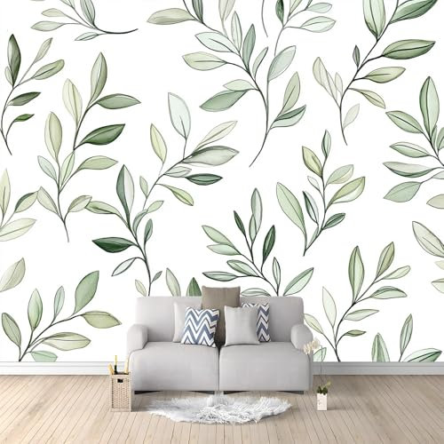 Murales Papel Pintado Salon Hojas De Rama De Olivo 300x210 cm Fotomurales 3D Tejido No Tejido Papel Tapiz Fotográfico Decorativos Murales Dormitorio Oficina Hotel