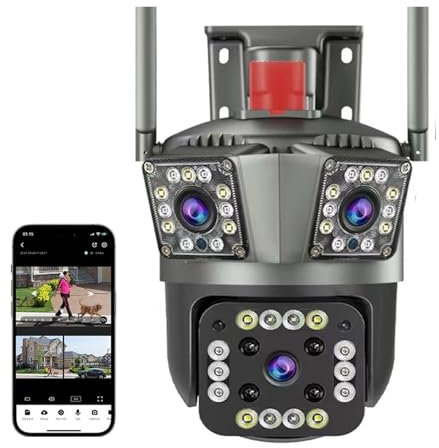 Telecamera Wi-Fi Esterno, Telecamera IP da 12MP PTZ 8K con doppio schermo for esterni Protezione a tre schermi Rilevazione di movimento Telecamere IP di sorveglianza CCTV for esterni per la sicurezza