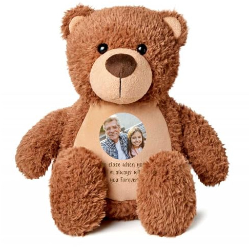 Oso de recuerdo de cenizas con foto personalizable, color marrón, urna de metal en forma de corazón para cenizas de estaño, recuerdo conmemorativo de duelo, foto y mensaje personalizados, regalo de