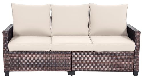 EortheX 3-Seat Rattan Wicker Outdoor Patio Sofa Garden Deck Porch, Beige