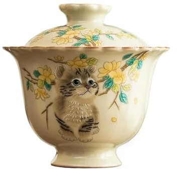 CvbGNJm Juegos de té, Juego de Porcelana Gaiwan for sopera de té, Taza de té, Cuencos de té Chinos de cerámica Amarilla con Apertura, Ceremonia del té Chawan