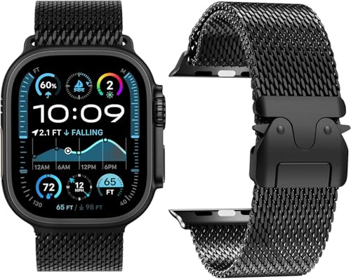 Pulsera Milanese Loop Compatible con Correa Apple Watch Ultra 3/2/1 49mm 46mm 45mm 44mm 42mm(Series 3 2 1) Mujeres Hombres, Hebilla Paracaídas Correas Metal para iWatch 11 10 9 SE 8 7 6 5 4