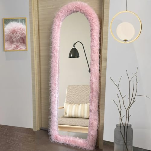 UYRIE Fluffy Mirror Cover - 64x21 Full Length Stretch Universal Ultra Soft Non-Slip Cover Warm Home Decor for Bedroom Cloakroom (Light Pink-Without Mirror, Suitable for 64×21)