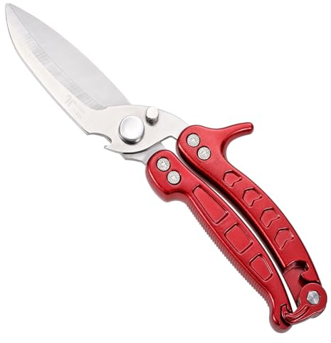 NOX REX kitchen scissors all purpose Heavy Duty Household Kitchen shears with Safety Buckle for Kitchen Food Handling, Barbecuing,Garden, Camping Poultry Scissors Red