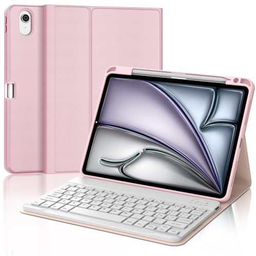 SENGBIRCH Funda con teclado para iPad Air 11 (M3) 2025/Air 11 (M2) 2024, Air 6th/5th/4th Gen, italiano QWERTY teclado Bluetooth desmontable para iPad Pro 11 (4th/3rd/2nd/1st Gen), rosa
