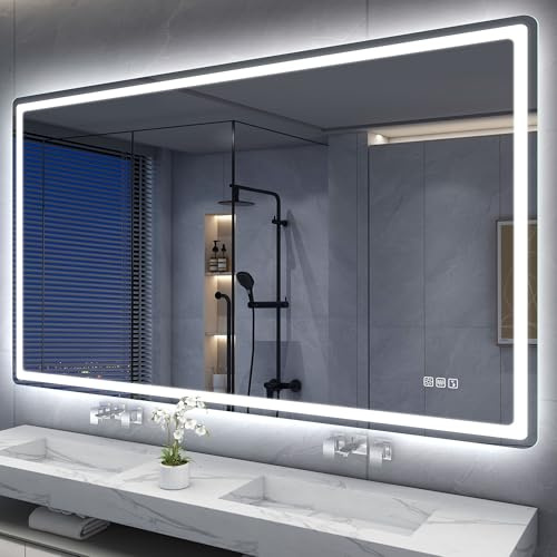 S'bagno Bluetooth-badrumsspegel med belysning – 140 x 80 cm, LED-badrumsspegel med dimma 3000 K–6500 K, dimbar, minne, HD-härdat glas, IP44-badrumsspegel med LED, horisontell/vertikal