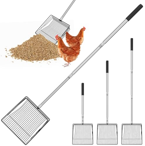 Lconvicely 113 cm kycklingkottspade – justerbart rostfritt stål tillbehör för hönshus, utdragbar mångsidig spade för fjäderfähållare och kattägare