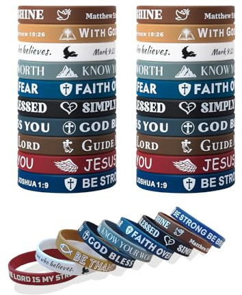 MSINMINW 20PCS Christliche Armbänder Bibelvers Motivationsarmbänder Religiöse Silikonarmbänder Gummi Inspirierende Sprüche Jesus Armband für Christlich Geschenk