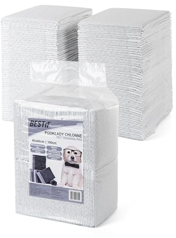 BESTIF Trainingspads für Hunde Welpen auslaufsicher Hunde Unterlagen mit Aktivkohle Kohlenstoff zur Geruchskontrolle Training Pads Set 100 Stück 6-lagig (100, 45 x 60 cm)