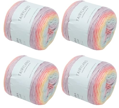 CEWROM Farbverlaufsgarn, 400g (4x100g) Wolle zum Häkeln, Cupcakes Bobbel Mehrfarbiges Gradient Häkelgarn, Handstrick Häkeln Baumwollstrickgarn zum Pullover Hüte (Lila-Farbverlauf)