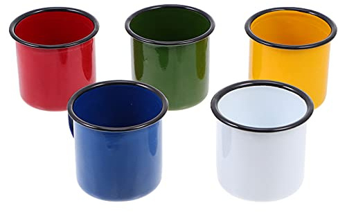 EXHUMKY Emaille-Becher Set 5Er-Set Kleine Vintage Trinkbecher Retro Weinbecher Mit Griff Für Camping Zuhause Und Outdoor 6.50 X 6.50 X 6.00 Cm