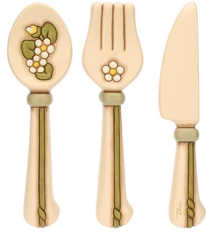 THUN - Set de 3 couverts muraux - céramique - Collection Country Bloom - Fourchette 6,8 x 2,9 x 2,4 cm H COUTEAU 5,5 x 2,9 x 2,4 cm H CUILLIER 7,2 x 2,9 x 2,4 cm H