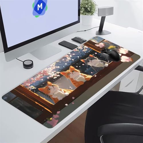 Tappetino Mouse XXL Gaming 1200x600x2 mm Gatto Carino Fiore Tappetino per Mouse Grande Cuscinetto per Tastiera Grande da Scrivania Gaming Mousepad Lavabile per Ufficio e casa