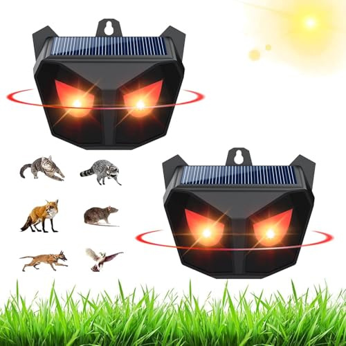 LOFFU Animal Repeller(Pack of 2),Solar Nocturnal Animal Repeller with Two Red Flashing Lights,Water Repellent Repeller for Cats Dogs Foxes Birds Skunks