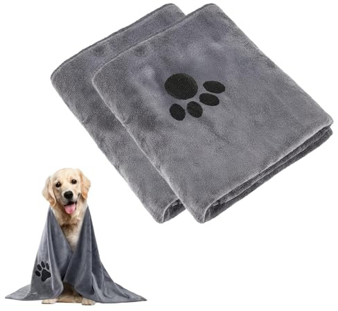 TENGWA 2 Piezas Albornoz Perro de Secado Rápido Albornoz Perro de 35 * 75 CM Toalla Perro Secado Rápido de Microfibra Gris Suave Ideales para Perros y Gatos de Todos los Tamaños