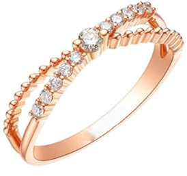 Ayoiow Ringe Gold Damen 585 mit 0,15 ct Diamant, Vorsteckring Gold Damen für Sie Größe 53 (16.9)| 14K Roségold | Trendiger Modeschmuck für Jahrestag