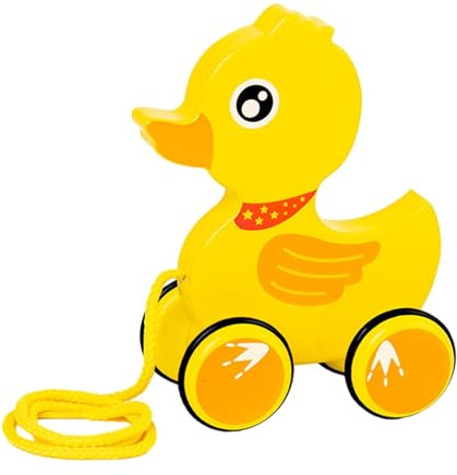 RCGOFOLLOW Dragleksaker i trä, tryck och dra för småbarn, främjar finmotorik och inlärningsaktiviteter, smidig babyrep som drar längs djurvagnen, lärande , Anka