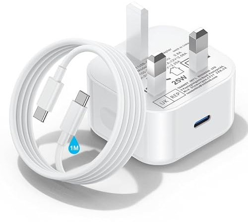 iPhone 16 17 15 Charger USB C Fast Charge for New Apple i Phone 17 Pro/17 Air/17 Pro Max/16e/16 Pro/16 Pro Max/16 Plus/15 Pro Max Plus,25W 1M USB Type C to C Charging Cable and Plug UK With USBC Lead