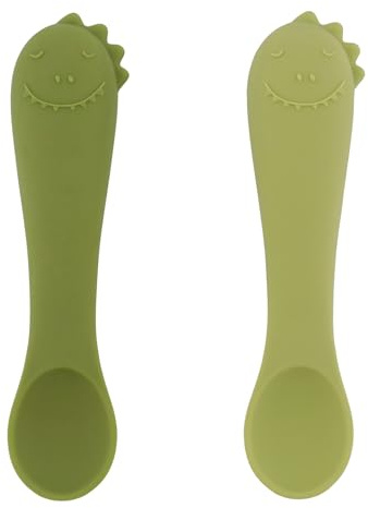 Trixie Babylöffel aus 100% Silikon, 2er-Set, Weich, Spülmaschinenfest, Easy-Grip-Design, für Babys ab 4 Monaten, 2x2,5x11 cm (Mr. Dino)
