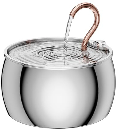 Recaqi Fontana per gatti in acciaio inox, 2,5 l, a collo d'oca | Fontana d'acqua per gatti con 1 filtro e 1 spugna, fontana automatica ultra silenziosa per cani, 2 modalità di flusso d'acqua