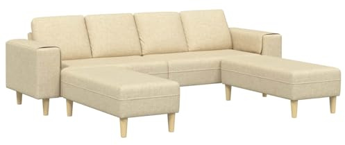 ULUYYUC Modernes Sofa Set 3-teilig, Couchgarnitur mit 2 Ottomanen, Wohnzimmersofa aus atmungsaktivem Polyester in Creme, stabiles 4-Sitzer Polstersofa für das Wohnzimmer, 250 x 77 x 76 cm