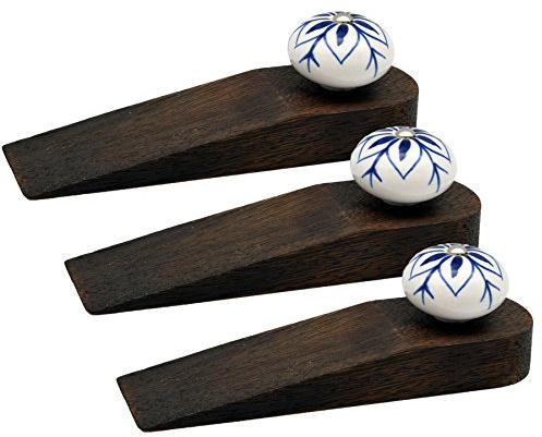 Nicola Spring Holzstürstopps - Navy Blume - Pack Von 3