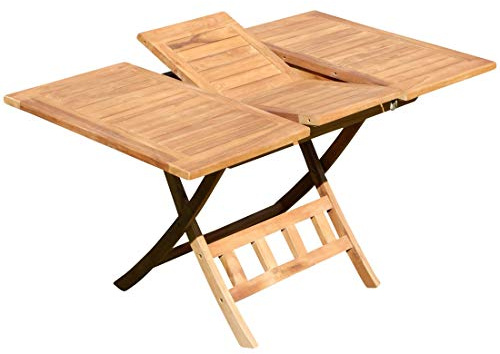 ASS ALEOS. echt Teak Holz Ausziehtisch 100-140 x 80cm klappbar Holztisch Klapptisch Gartentisch Tisch Aves-AUSZIEH Teakholz