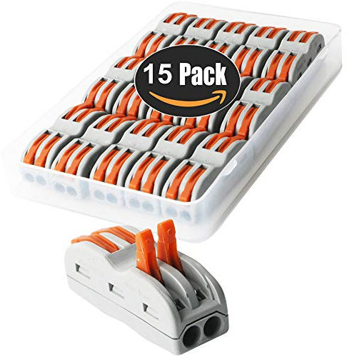 CESFONJER Compact Connettore, Morsettiera a Barra di Pressione Bilaterale a 4 fori, Grigio Conduttori Assortiti Connettori a Filo Compatto SPL-2 (15 Pezzi)