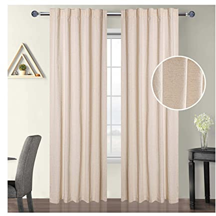 Linen Clubs Pack of 2 Flax (30% Linen, 70% Cotton) Reverse Tab Top Curtain Panels, 127 x 274.3 cm, Natural Drapes for Bedroom, Living Room, Dining Room, Kitchen, Kids, Nursery.