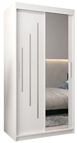 MEBLE KRYSPOL Kleiderschrank mit Spiegel York 2 - Garderobenschrank - Schrank Schlafzimmer - Mehrzweckschrank Zwei Schiebetüren - Regalen - Flur Möbel - Kleiderstange Schrank - Allzweckschrank