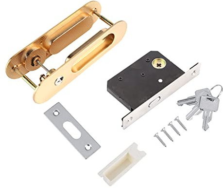 Schiebetür Schloss, Sicherheitsschloss mit Schlüssel aus Aluminiumlegierung für Holzmöbel, passend Türstärke 35-45mm Goldfarben