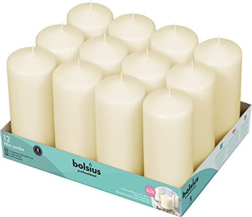 BOLSIUS 12 Ivory Pillar Candles - 2.7 x 6.7 inch Unscented Candle Set - Dripless Clean Burning Smokeless Dinner Candle - Perfect for Wedding Candles, Parties and Special Occasions