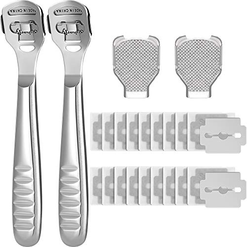 24 Pièces au Total, 2 Ensemble de Callosités Rasoir Comprendre 20 Tranches de Remplacement 2 Rasoirs Callosités et 2 Têtes de Lime à Pied Outils de Soin des Pieds Rasoir à Manche en Acier