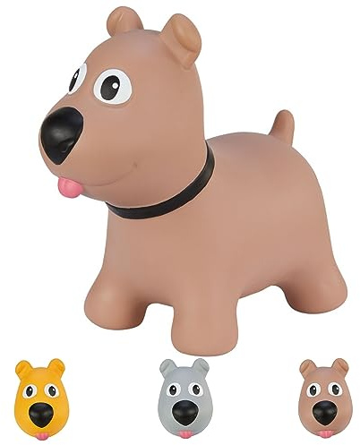 Hoppimals Space Hopper Cane Gonfiabile per Bambini di età Pari o Superiore a 12 Mesi – Imballo con Confezione Regalo, Pompa Inclusa – Cavalcabile Bambino, Palla rimbalzante per Bambini - Marrone