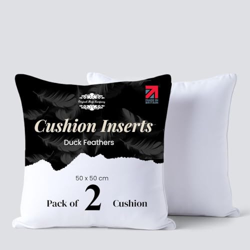 Duck Feather Filled Cushion Inserts 24” X 24” (60 X 60 CM) Pack of 2 – 100% Cotton Cushion Inner for Sofa, Couch & Bed - Decorative Throw Pillow Filler – Natural Feather Decorative Pillow Inserts
