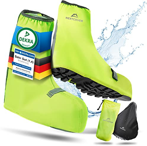 Nextcover® Schuhüberzieher wasserdicht I 100% wasserdichte Fahrrad Überschuhe I Reflektierende Regenschutz Schuhe I Regenüberzieher Schuhe I Überzieher Schuhe I Schuhschutz I Überschuhe Fahrrad