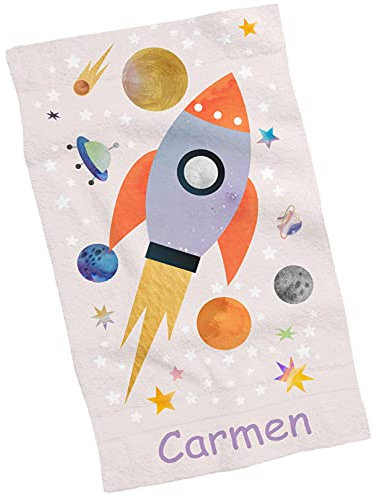 ZPUBLI+ Toallas de Mano y Cara Personalizadas con Nombre (30x50). Regalo Infantil Original para el Colegio, excursiones, Camping, Ejercicio etc. (Toalla Manos Planetas)