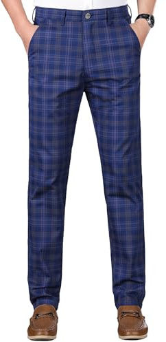 Yukirtiq Hommes Chino Pantalon Slim Fit Pantalon à Carreaux Business Habillés Affaires Élégant Classique Pantalon de Travaille