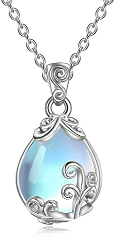 POPLYKE Sterling Silber Edelstein Filigran Teardrop Anhänger Halskette Kristall Schmuck für Frauen