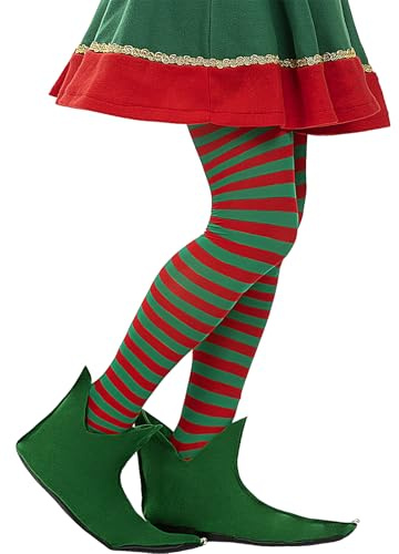 Funidelia Medias de Elfo de Rayas Verdes y Rojas para Mujer. Accesorios de Disfraces para Adultos