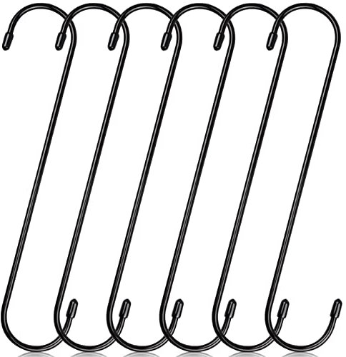 JatilEr S Lot de 6 grands crochets de 22,4 cm - Anti-rouille - Noir - Crochets de cuisine - Grande capacité de charge - Crochets pour tringle à vêtements pour suspendre des nichoirs à oiseaux, des