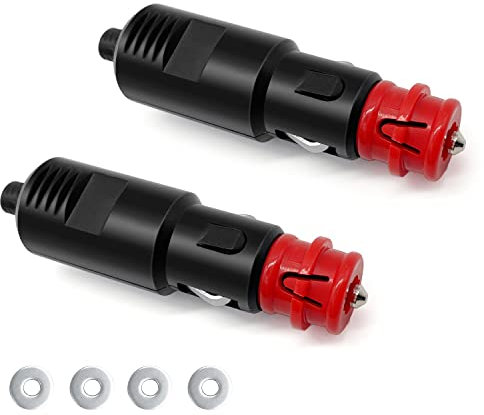Hoembpn 2 Pcs 12V/24V Prise Allume-Cigare Fiche Universelle avec Fusible 8A,Allume-Cigare Connecteur de Prise Mâle avec écrou en Plastique et 4 Joints à Vis pour Camions Automobiles Bateau Moto